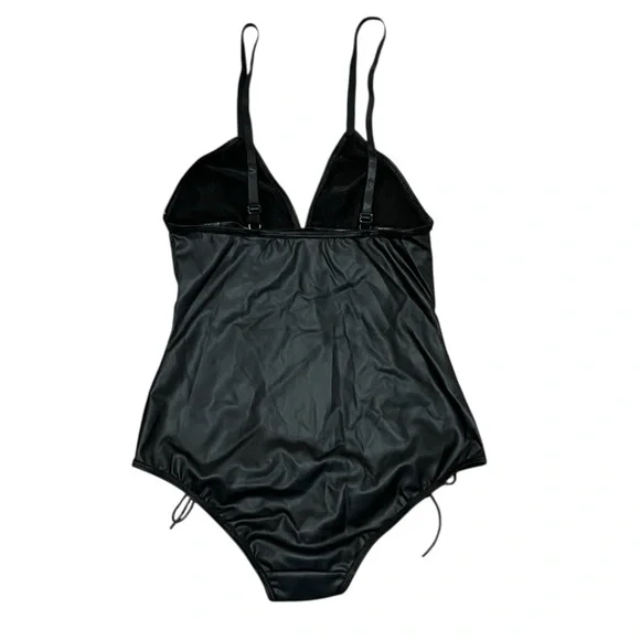Sexy Faux Leather Teddy Lace up Bodysuit Lingerie: Small - Picture 4 of 5